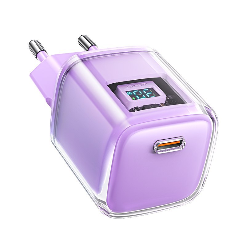 Ładowarka sieciowa z wyświetlaczem PD 30W GaN3 USB-C fioletowa Ładowarka sieciowa z wyświetlaczem PD 30W GaN3 USB-C fioletowa