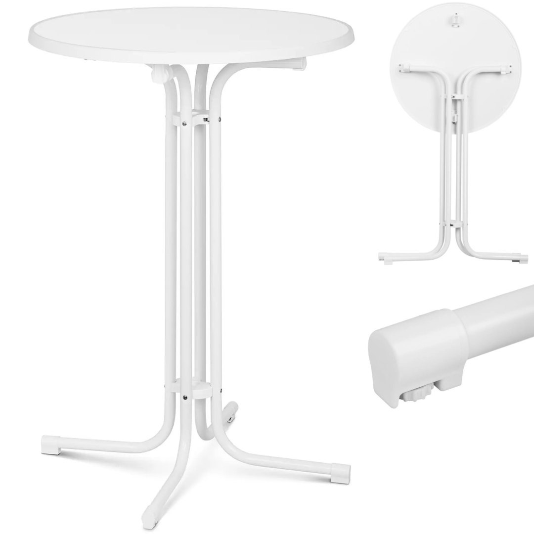 Stół stolik barowy okrągły wysoki składany śr. 80 cm wys. 110 cm biały Stół stolik barowy okrągły wysoki składany śr. 80 cm wys. 110 cm biały