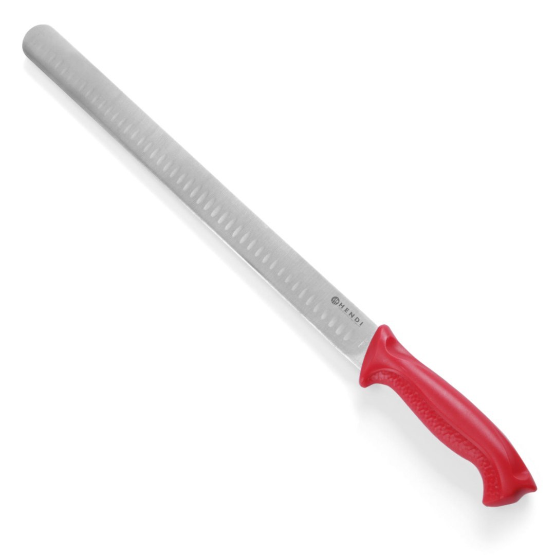 Nóż do szynki i łososia HACCP do surowego mięsa 490mm – czerwony – HENDI 842928