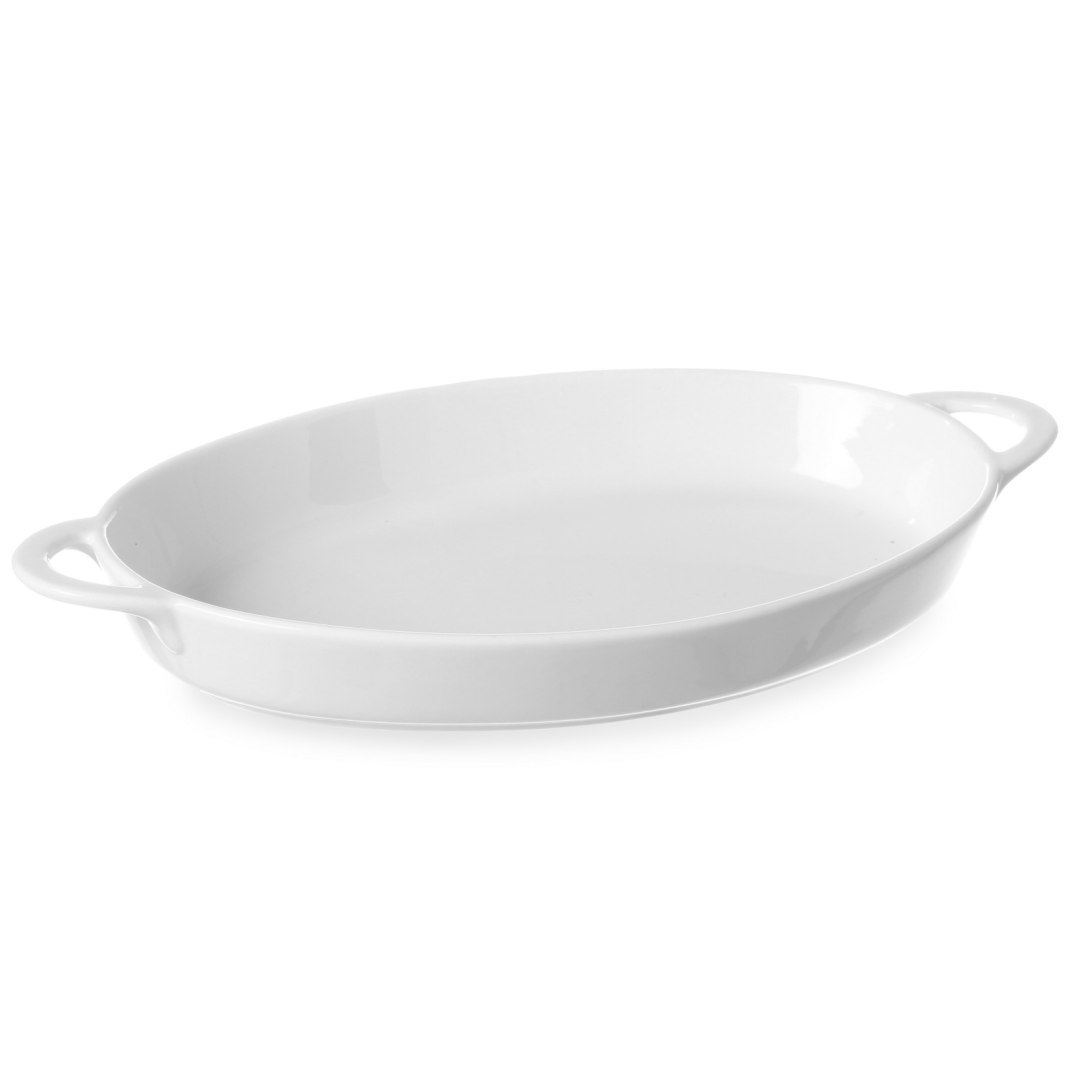 Półmisek do zapiekania owalny z uchwytami 270x180x40mm biała porcelana – Hendi 784020