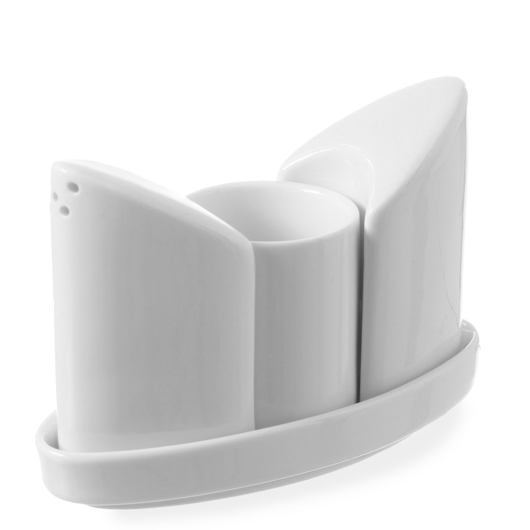 Zestaw do przypraw solniczka pieprzniczka wykałaczki biała porcelana – Hendi 786420