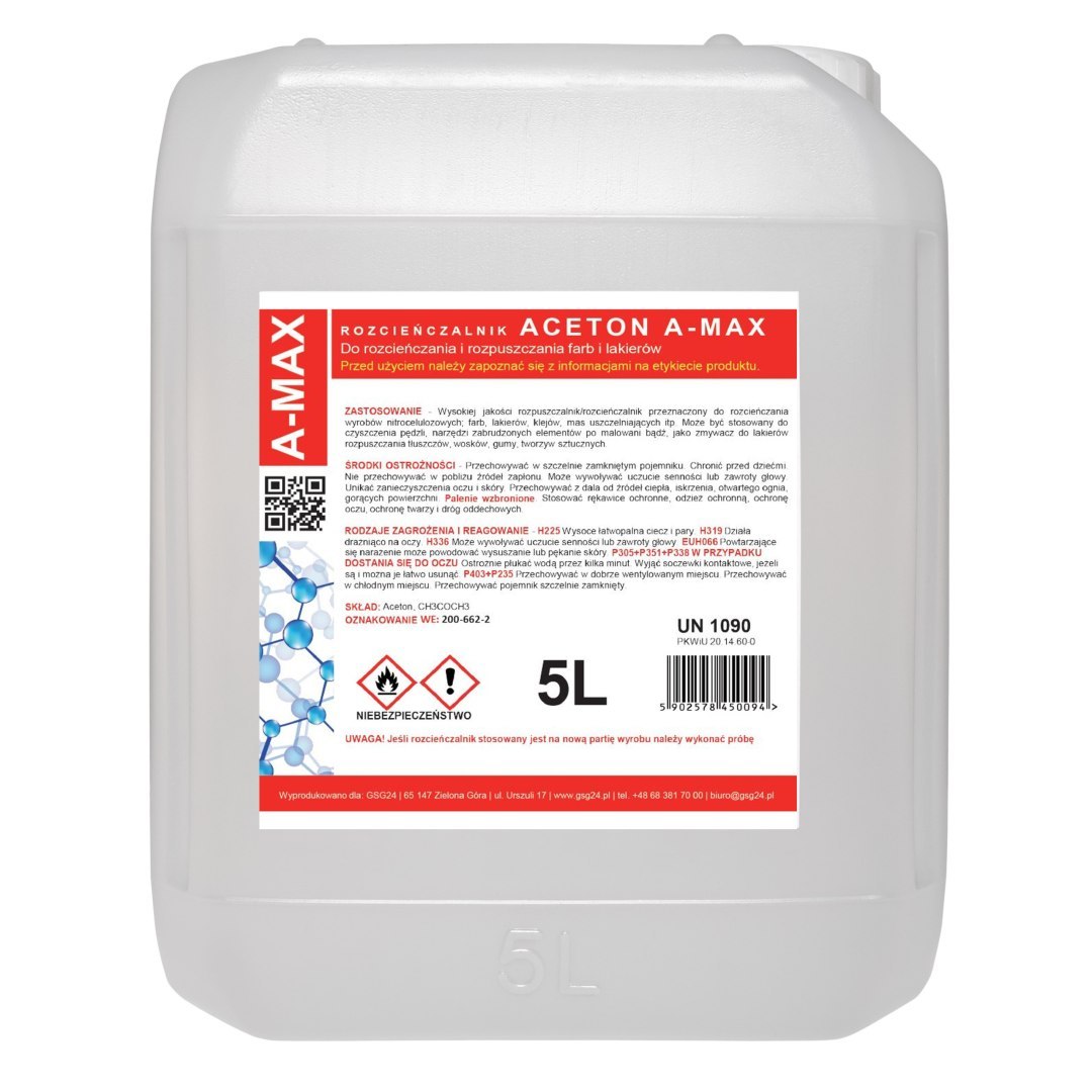 Aceton rozpuszczalnik zmywacz A-MAX 5L Aceton rozpuszczalnik zmywacz A-MAX 5L