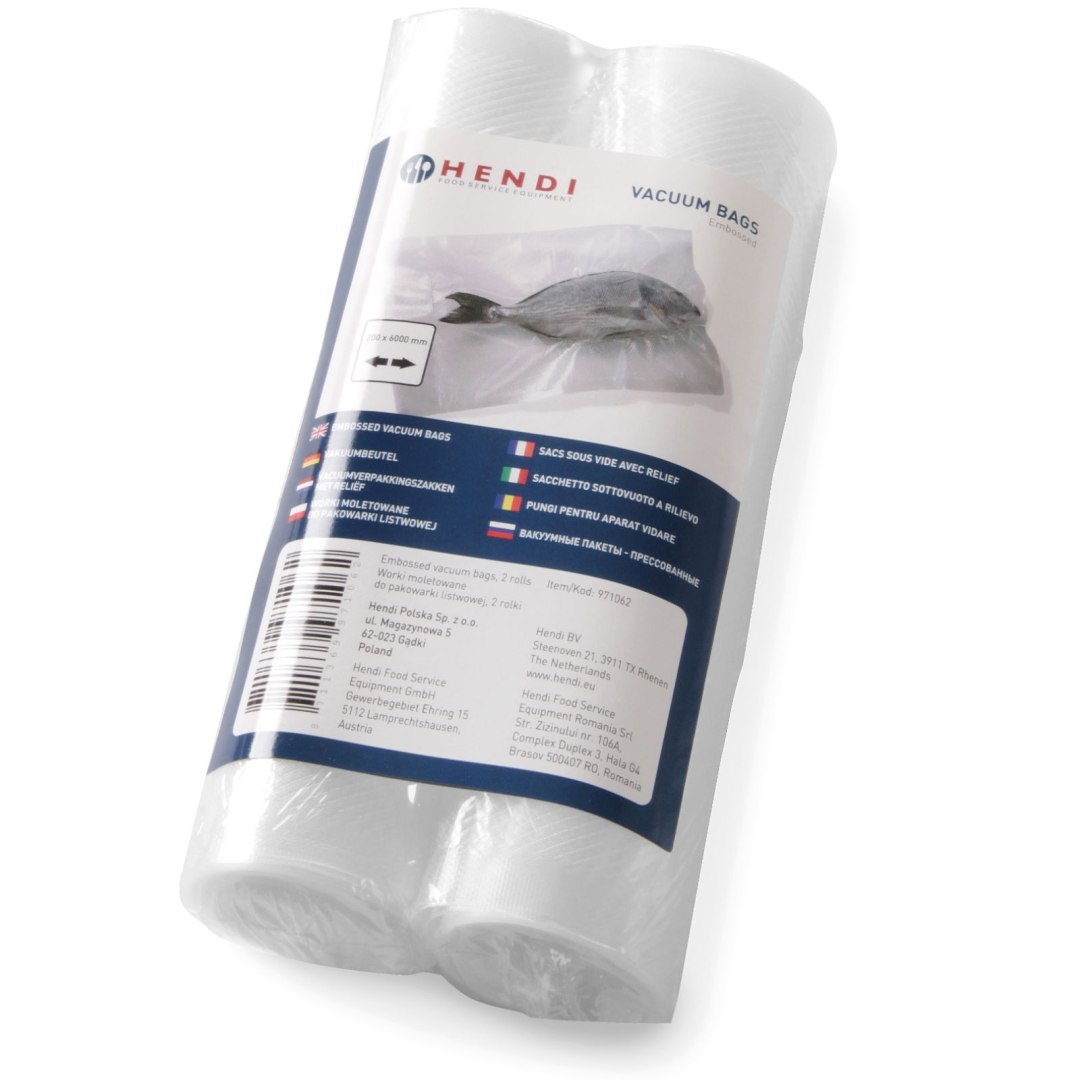 Worki próżniowe moletowane do zgrzewarek listwowych 300×6000 mm 2 ROLKI – Hendi 297476 Worki próżniowe moletowane do zgrzewarek listwowych 300×6000 mm 2 ROLKI – Hendi 297476
