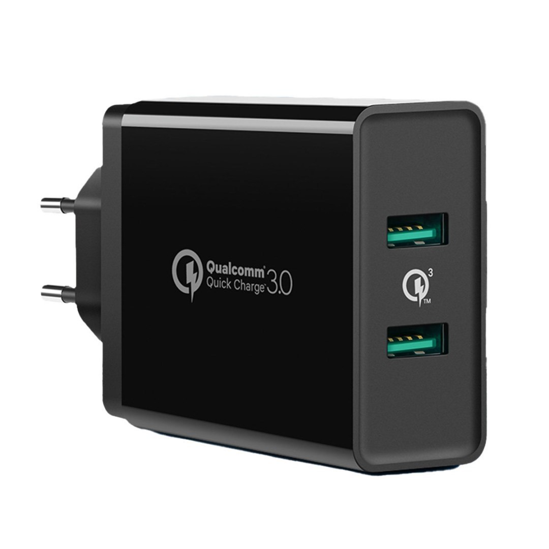 Ładowarka sieciowa do telefonu 2x USB-A 36W QC3.0 – czarna