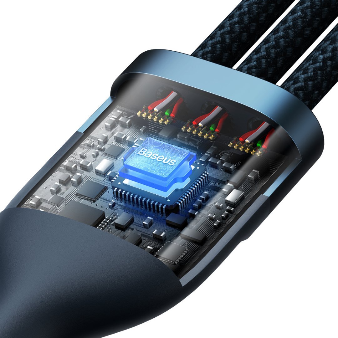 3w1 Kabel przewód do szybkiego ładowania USB-A do USB-C microUSB Lightning 66W 480Mb/s 1.2m niebieski 3w1 Kabel przewód do szybkiego ładowania USB-A do USB-C microUSB Lightning 66W 480Mb/s 1.2m niebieski