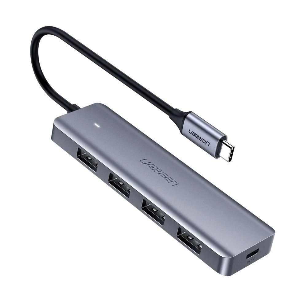 HUB Rozdzielacz USB-C – 4x USB 3.2 z portem zasilania USB-C szary HUB Rozdzielacz USB-C – 4x USB 3.2 z portem zasilania USB-C szary