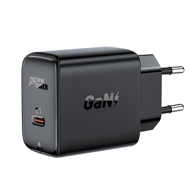 Ładowarka sieciowa GaN USB-C 30W PD QC 3.0 AFC FCP czarny Ładowarka sieciowa GaN USB-C 30W PD QC 3.0 AFC FCP czarny