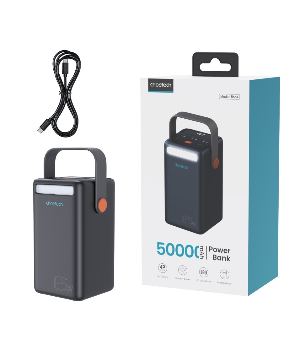 Mini stacja zasilania powerbank 50000mAh USB-A USB-C microUSB 65W czarna Mini stacja zasilania powerbank 50000mAh USB-A USB-C microUSB 65W czarna