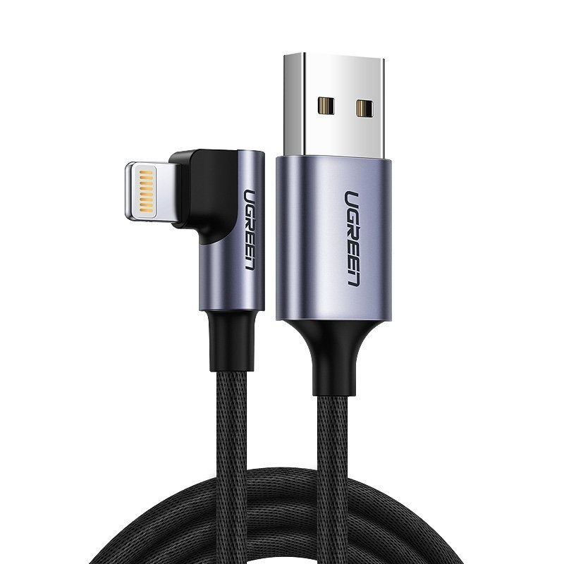 Kątowy kabel przewód do iPhone USB – Lightning MFI 2.4A 1m czarny Kątowy kabel przewód do iPhone USB – Lightning MFI 2.4A 1m czarny