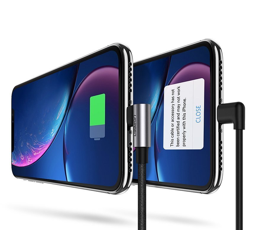 Kątowy kabel przewód do iPhone USB – Lightning MFI 2.4A 1m czarny Kątowy kabel przewód do iPhone USB – Lightning MFI 2.4A 1m czarny