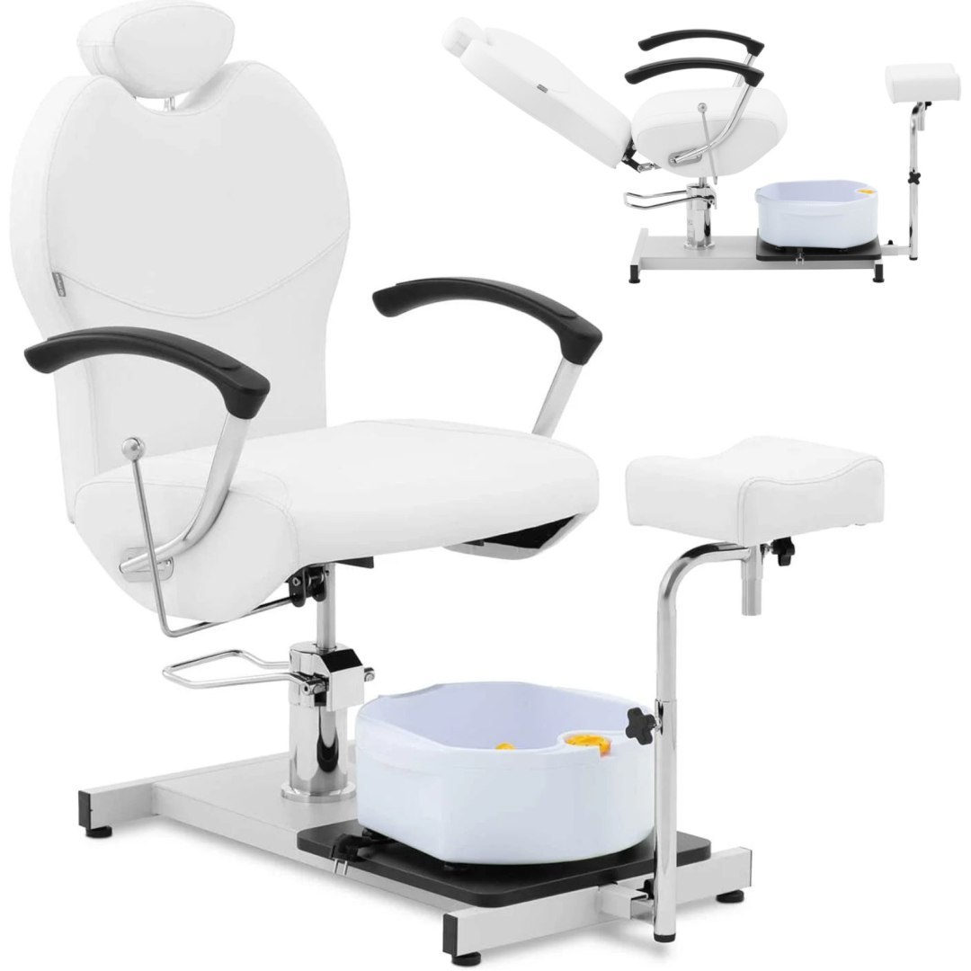 Fotel kosmetyczno podologiczny do pedicure z podnóżkiem i brodzikiem – biały Fotel kosmetyczno podologiczny do pedicure z podnóżkiem i brodzikiem – biały