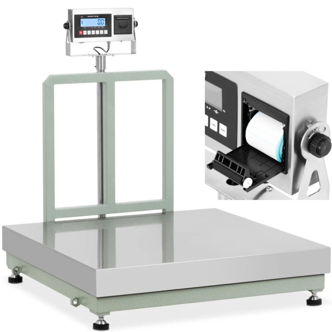 Waga platformowa z drukarką etykiet LCD 100 x 100 cm 300 kg / 20 g Waga platformowa z drukarką etykiet LCD 100 x 100 cm 300 kg / 20 g