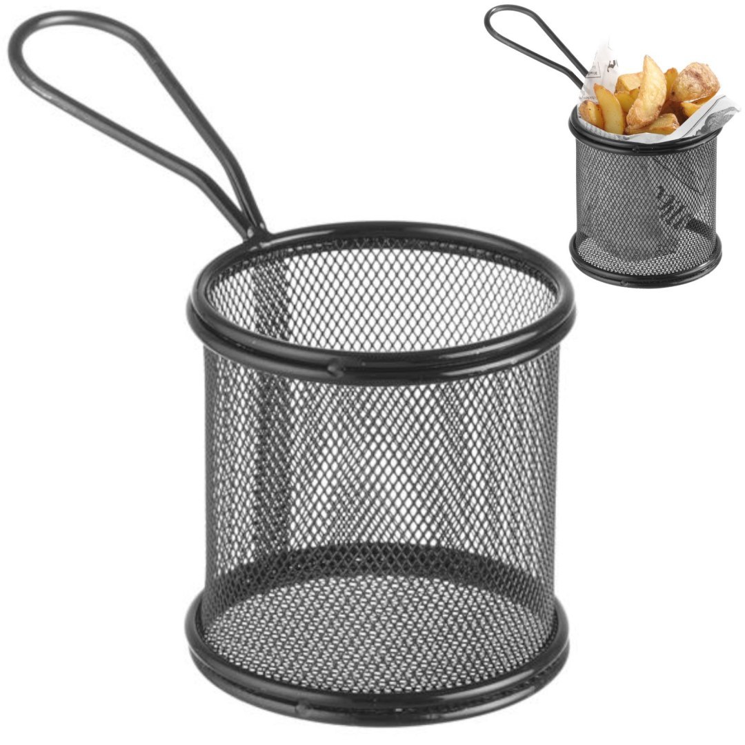 Koszyk do serwowania smażonych przekąsek frytek z uchwytem okrągły 90x90x90 mm – Hendi 425633 Koszyk do serwowania smażonych przekąsek frytek z uchwytem okrągły 90x90x90 mm – Hendi 425633