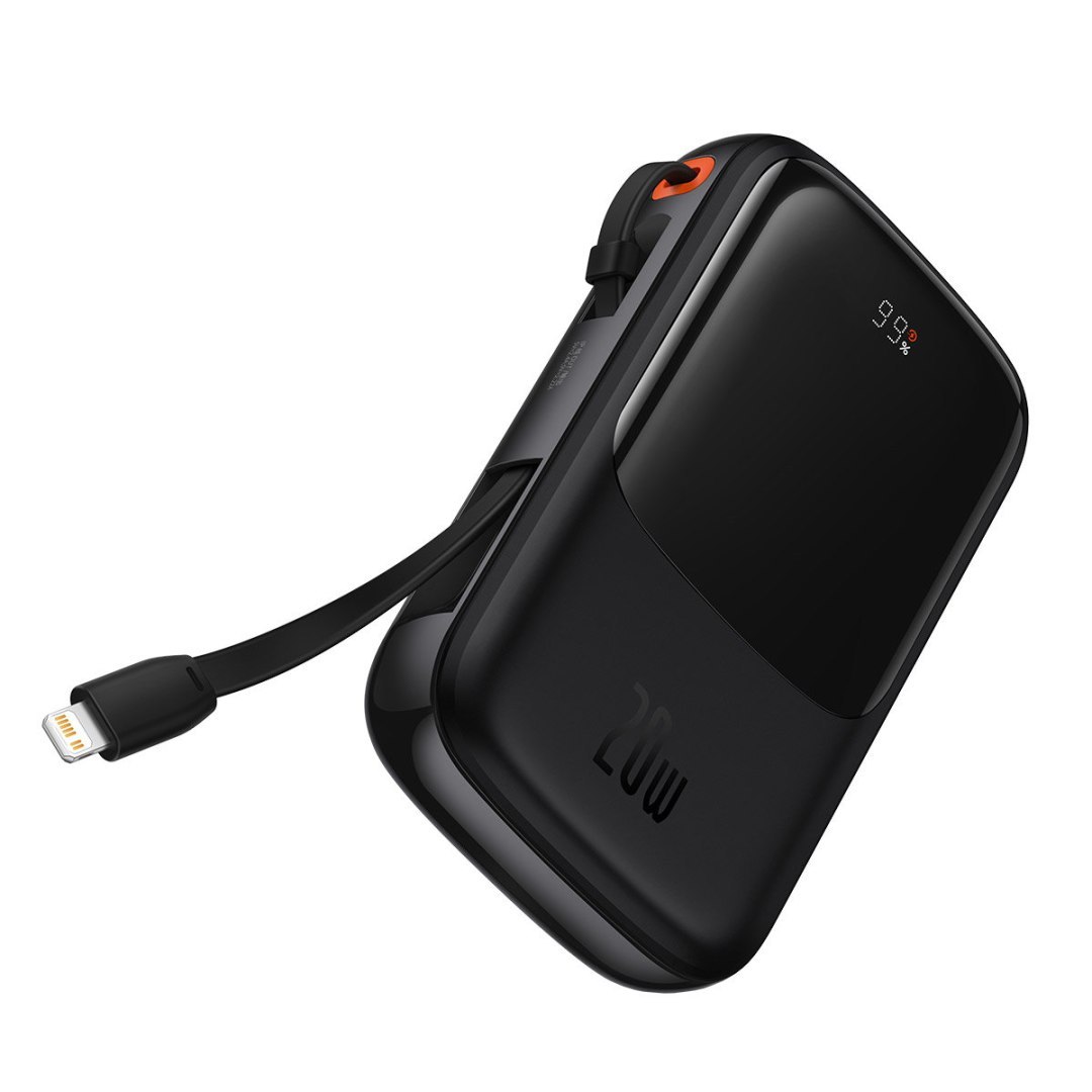 Powerbank 10000mAh USB USB-C iPhone Lightning + kabel USB-C – czarny Powerbank 10000mAh USB USB-C iPhone Lightning + kabel USB-C – czarny