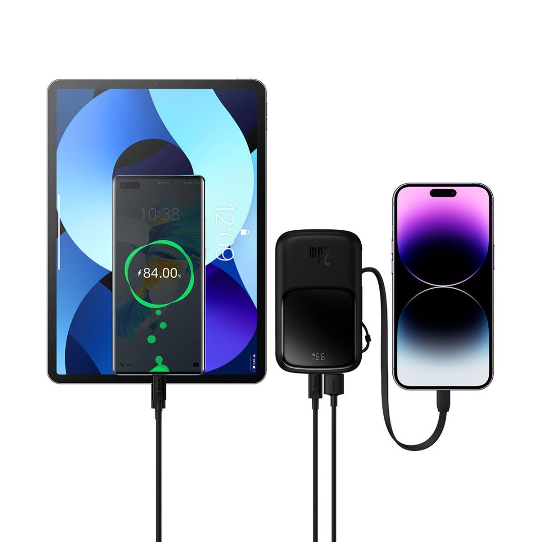 Powerbank 10000mAh USB USB-C iPhone Lightning + kabel USB-C – czarny