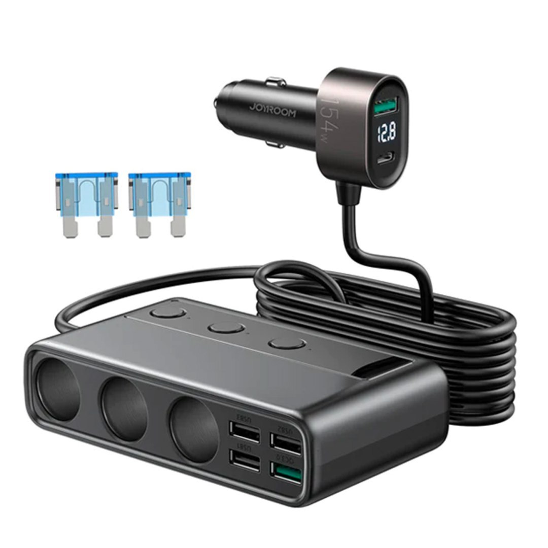 9w1 ładowarka samochodowa rozdzielacz 5x USB 1x USB-C 3x gniazdo zapalniczki PD QC czarny 9w1 ładowarka samochodowa rozdzielacz 5x USB 1x USB-C 3x gniazdo zapalniczki PD QC czarny