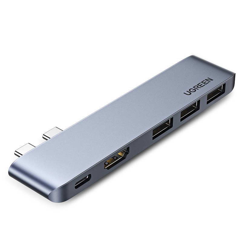 Wielofunkcyjny HUB port do MacBook Pro / Air 2x USB-C na USB-C HDMI 3x USB 3.0 – szary Wielofunkcyjny HUB port do MacBook Pro / Air 2x USB-C na USB-C HDMI 3x USB 3.0 – szary