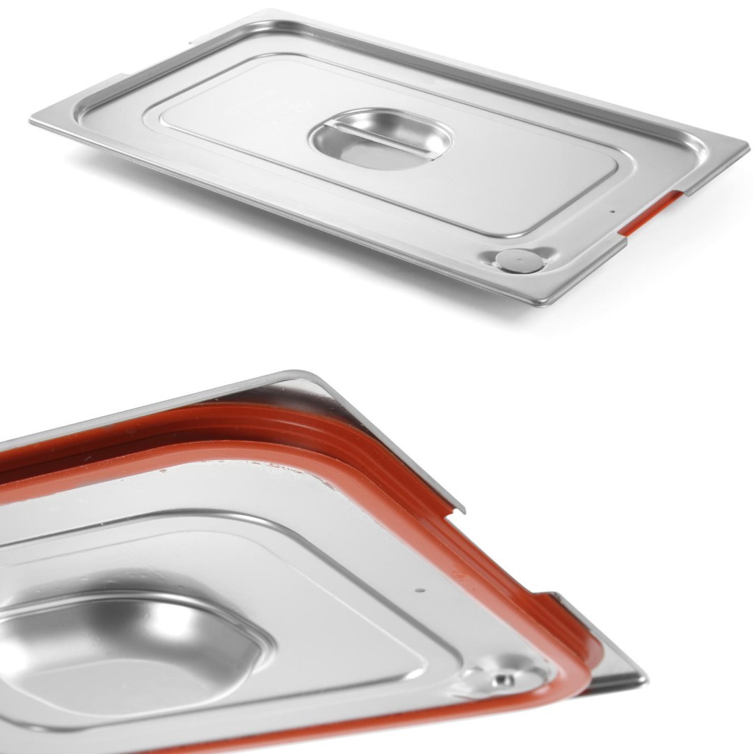 Pokrywka do pojemnika GN Profi Line z uszczelką silikonową i wycięciem na uchwyty GN1/3 325x176mm stal – Hendi 804339