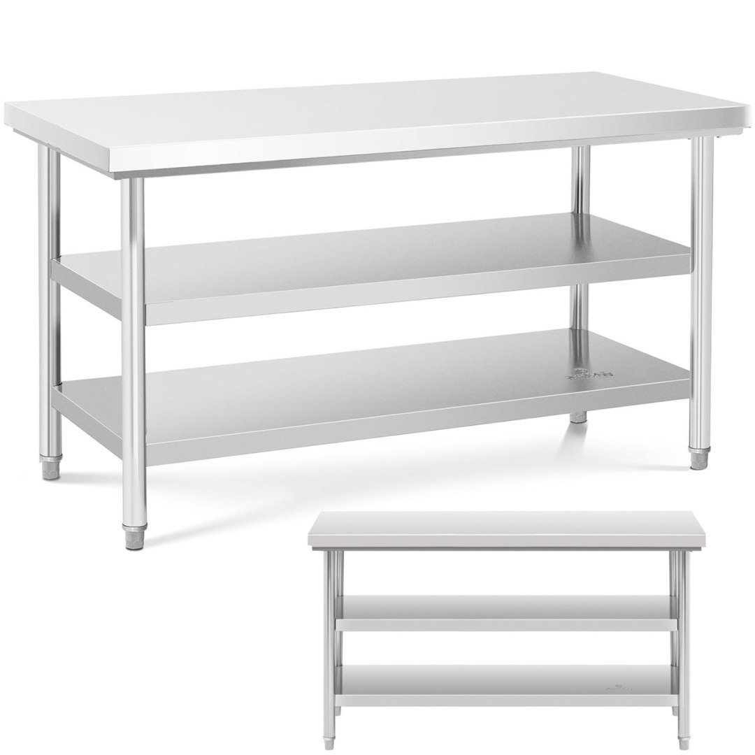 Stół blat roboczy stalowy nierdzewny z 2 półkami 150x70cm Stół blat roboczy stalowy nierdzewny z 2 półkami 150x70cm