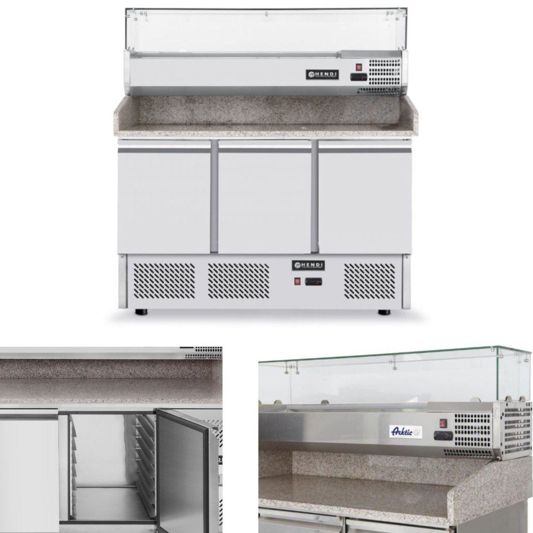 Stół chłodniczy do pizzy z nadstawą chłodniczą blat granitowy szer 140cm – Hendi 232033