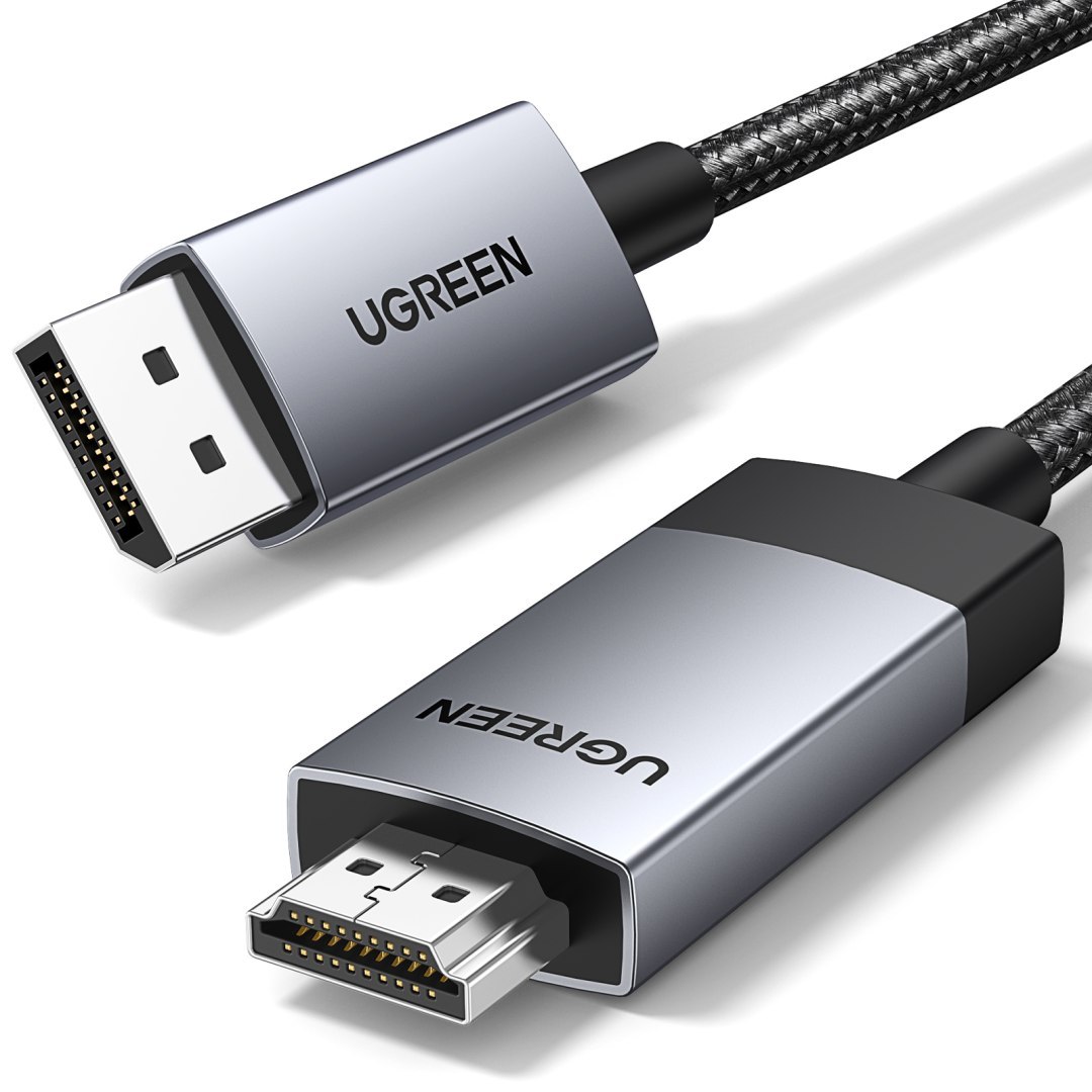 Kabel przewód DisplayPort – HDMI 4K 60Hz w oplocie 1m szary Kabel przewód DisplayPort – HDMI 4K 60Hz w oplocie 1m szary