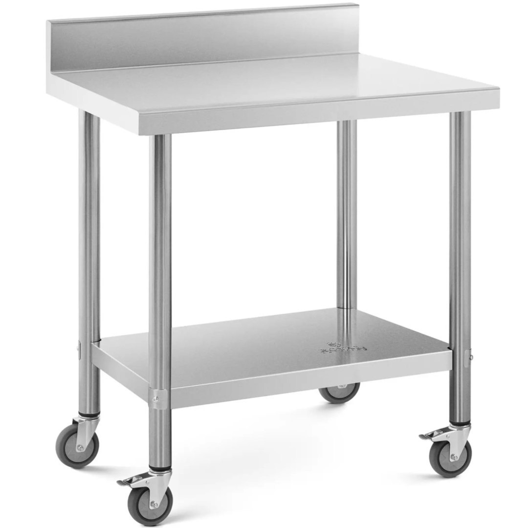 Stół blat roboczy przyścienny z rantem na kółkach 2 poziomy 60 x 80 cm STAL Stół blat roboczy przyścienny z rantem na kółkach 2 poziomy 60 x 80 cm STAL