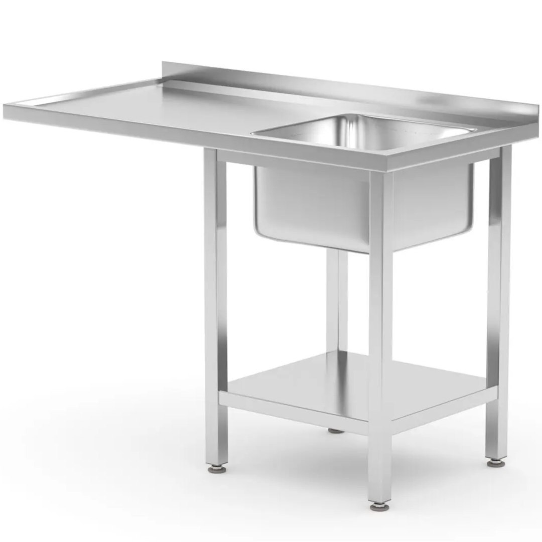 Zlew gastronomiczny z półką blatem na zmywarkę lodówkę 120 x 70 x 85 cm – PRAWY