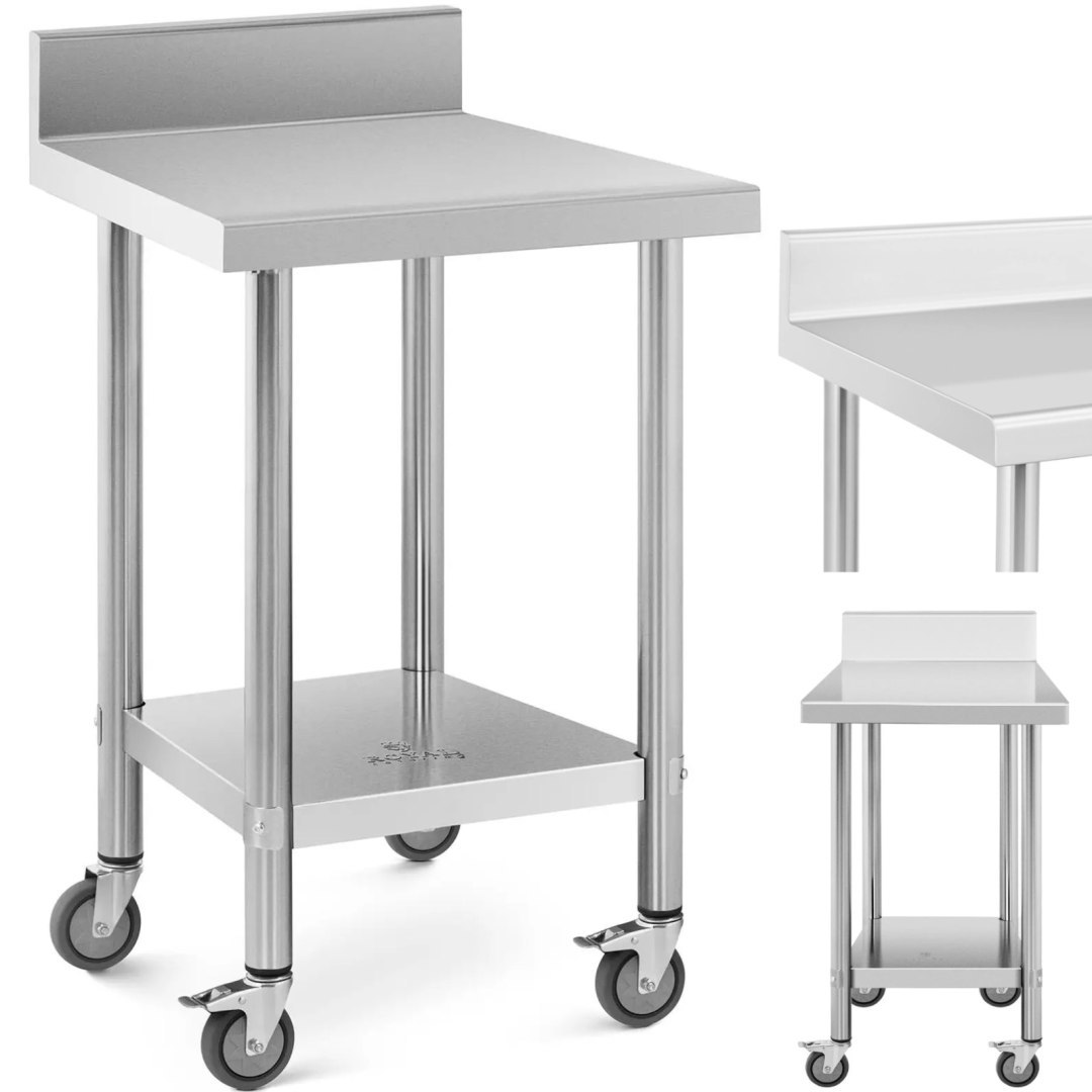 Stół blat roboczy na kółkach z rantem 2 poziomy 60 x 60 cm STAL do 120 kg Stół blat roboczy na kółkach z rantem 2 poziomy 60 x 60 cm STAL do 120 kg