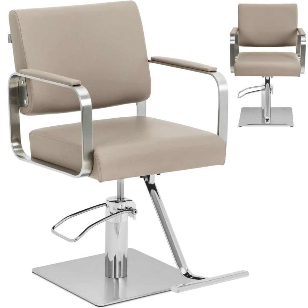 Fotel fryzjerski barberski kosmetyczny z podnóżkiem Physa OTLEY – beżowo srebrny Fotel fryzjerski barberski kosmetyczny z podnóżkiem Physa OTLEY – beżowo srebrny