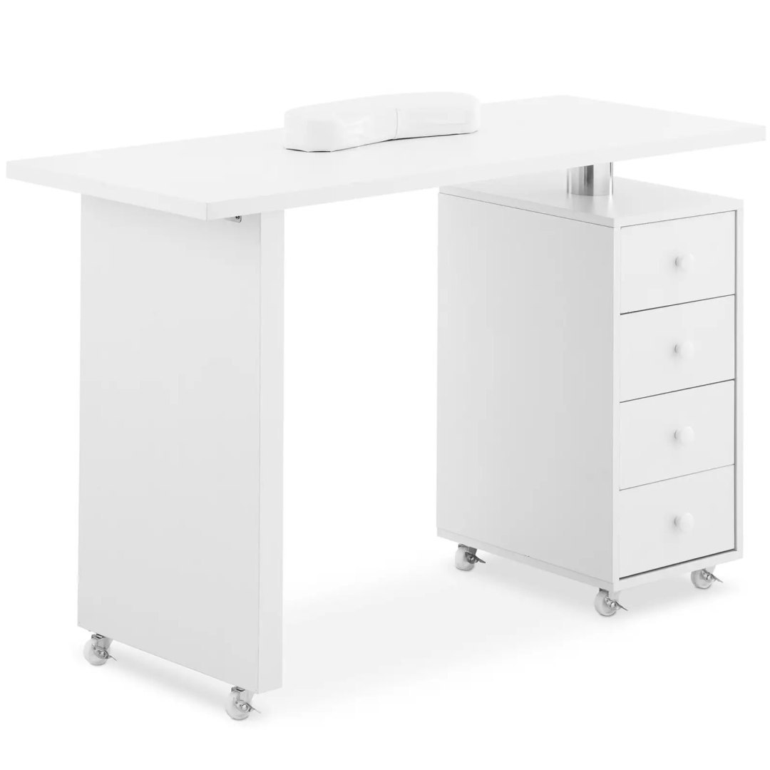 Biurko kosmetyczne do manicure z podpórka na dłonie 4 szuflady 119 x 45 cm – białe Biurko kosmetyczne do manicure z podpórka na dłonie 4 szuflady 119 x 45 cm – białe