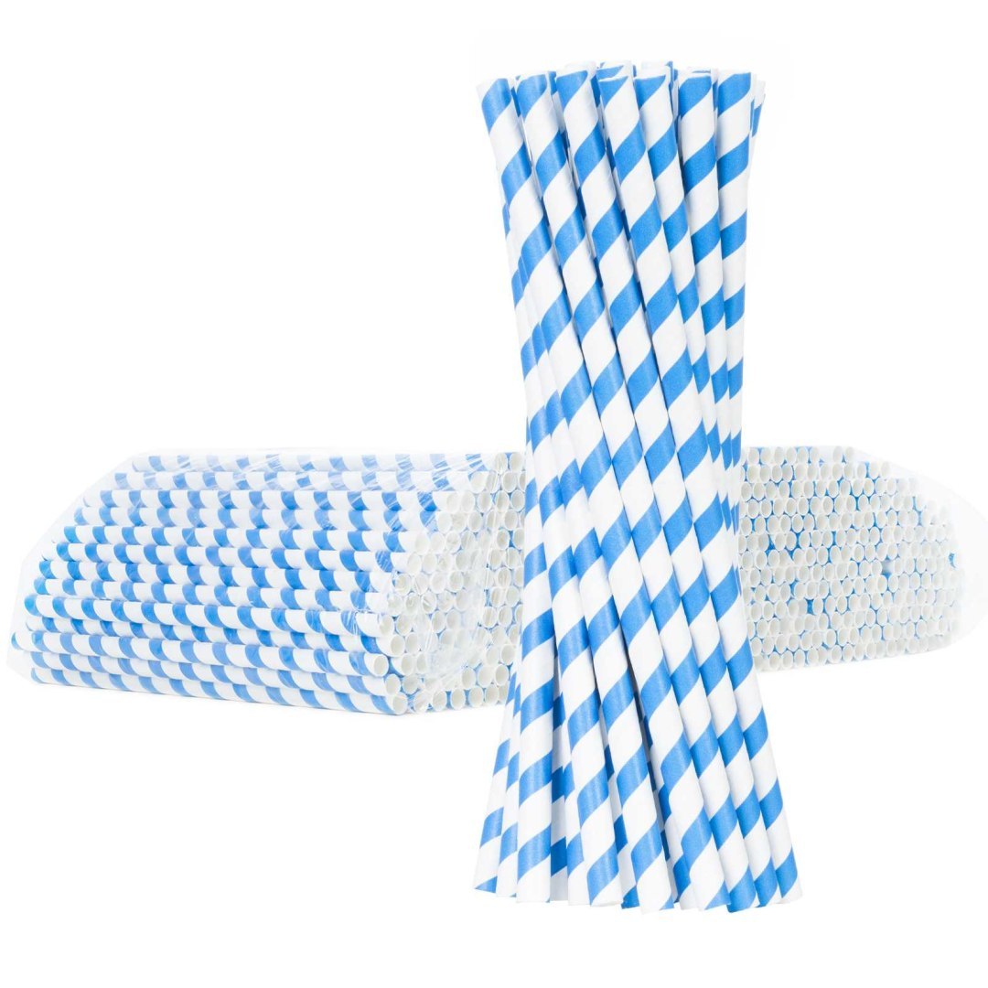 Słomki papierowe BIO ekologiczne PAPER STRAWS 6/205mm – biało-niebieskie 500szt.