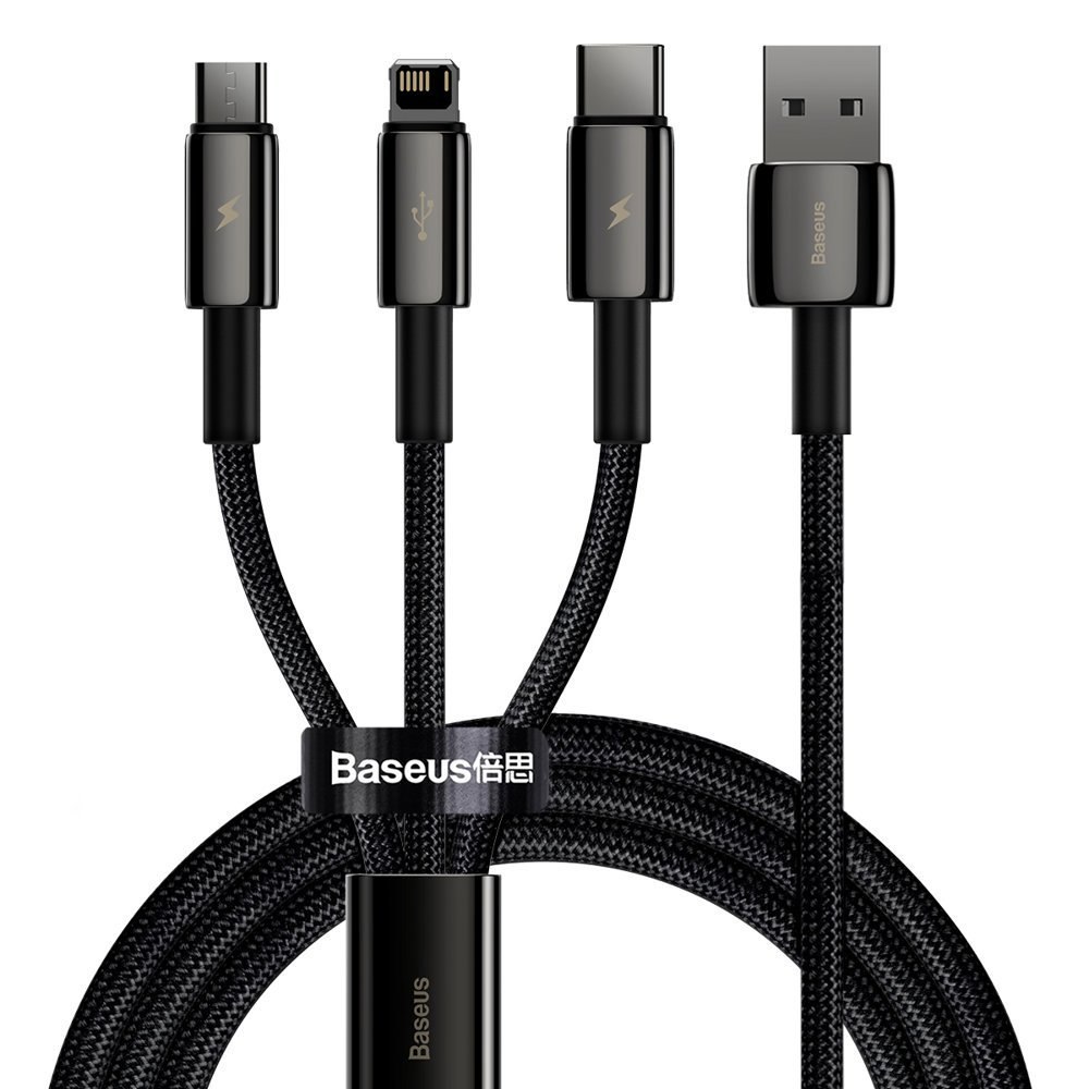 Kabel przewód 3w1 USB USB-C Iphone Lightning microUSB 3.5 A 1.5 m czarny Kabel przewód 3w1 USB USB-C Iphone Lightning microUSB 3.5 A 1.5 m czarny