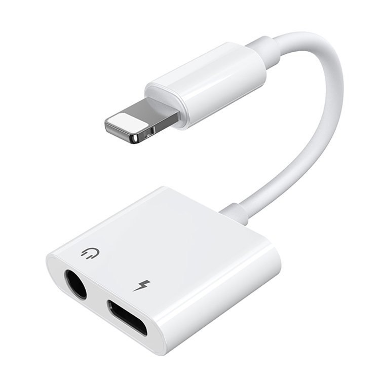 Adapter przejściówka rozdzielacz słuchawkowy iPhone Lightning – Lightning 3.5mm mini jack biały