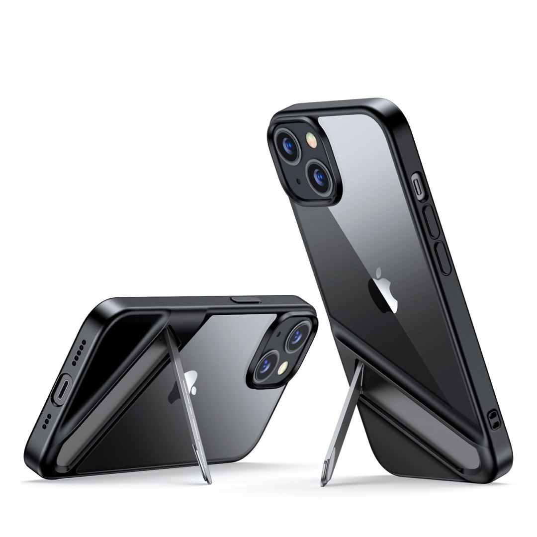 Sztywne etui z żelową ramką i wbudowaną podstawką do iPhone 14 Plus czarny Sztywne etui z żelową ramką i wbudowaną podstawką do iPhone 14 Plus czarny
