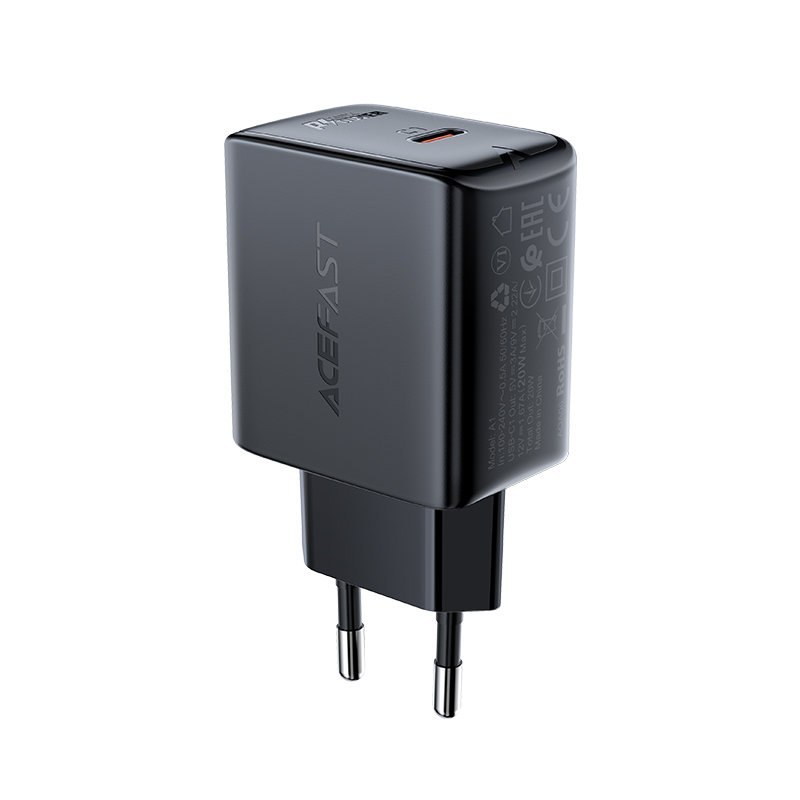 Szybka ładowarka sieciowa USB-C 20W Power Delivery czarny Szybka ładowarka sieciowa USB-C 20W Power Delivery czarny