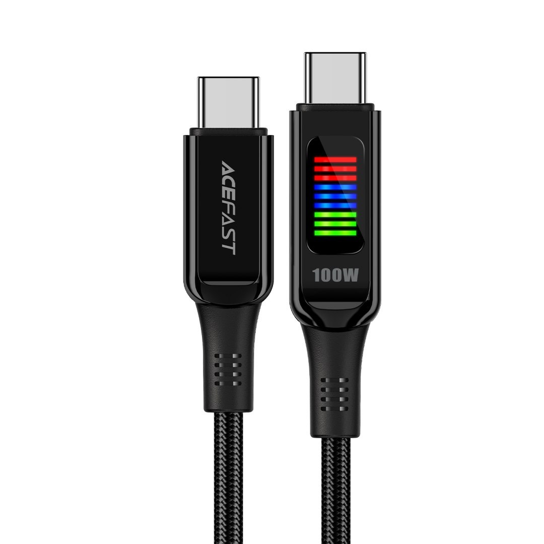 Kabel przewód USB-C – USB-C 100W z wyświetlaczem 1.2m czarny