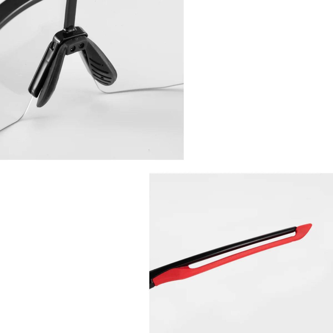 Okulary rowerowe fotochromowe z filtrami UV 400 UVA i UVB czarno-czerwone Okulary rowerowe fotochromowe z filtrami UV 400 UVA i UVB czarno-czerwone