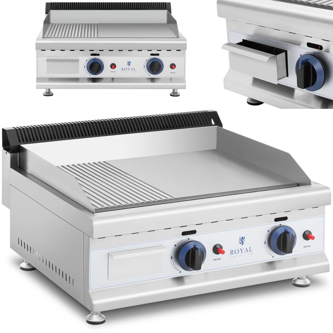 Grill gazowy podwójny gładki ryflowany nierdzewny na gaz ziemny 2x 3.1 kW 0.02 bar 60 x 40 cm Grill gazowy podwójny gładki ryflowany nierdzewny na gaz ziemny 2x 3.1 kW 0.02 bar 60 x 40 cm