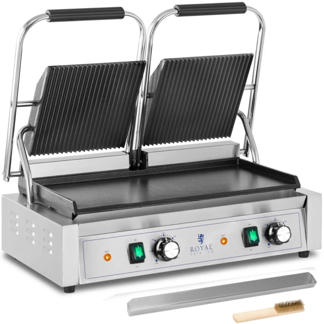 Grill kontaktowy podwójny z płytą gładką i ryflowaną 48 x 23 cm 3600 W Grill kontaktowy podwójny z płytą gładką i ryflowaną 48 x 23 cm 3600 W