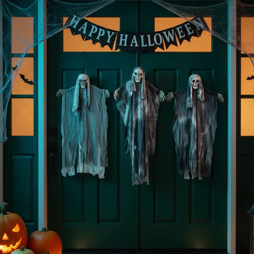 Dekoracje Halloween wiszące 3 szt. czarne 66 x 110 cm z poliestru Dekoracje Halloween wiszące 3 szt. czarne 66 x 110 cm z poliestru