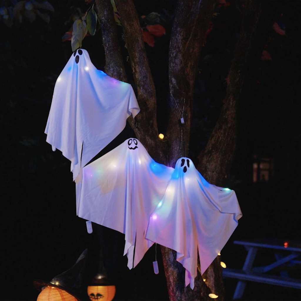 Zawieszany duch Halloween z 3 LED, biały, 52 x 62 cm Zawieszany duch Halloween z 3 LED, biały, 52 x 62 cm
