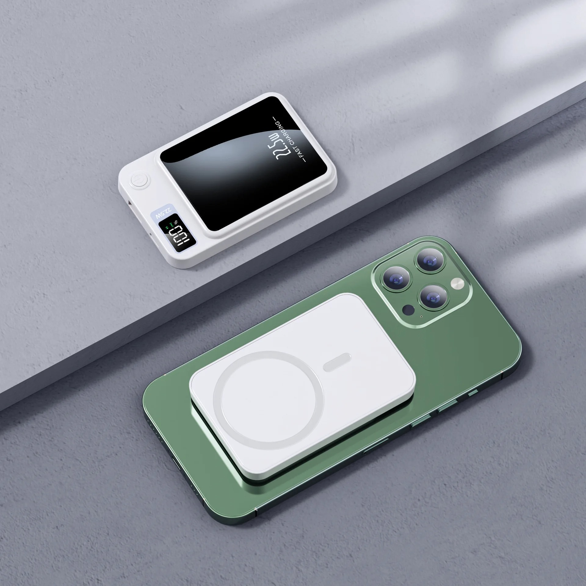 Power bank bezprzewodowy magnetyczny biały, szybkie ładowanie Power bank bezprzewodowy magnetyczny biały, szybkie ładowanie
