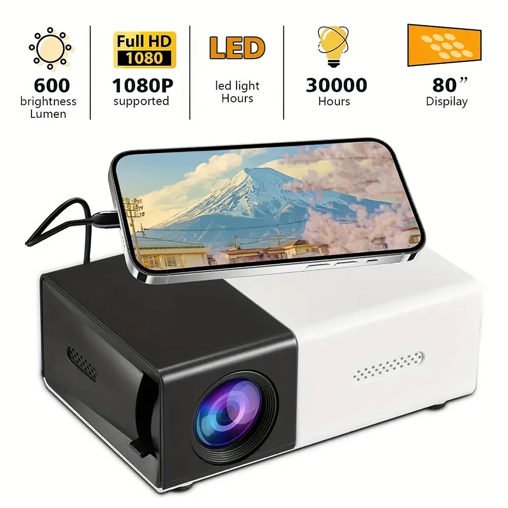 projektor przenośny LED do telefonu z rozsuwanym statywem 1080p