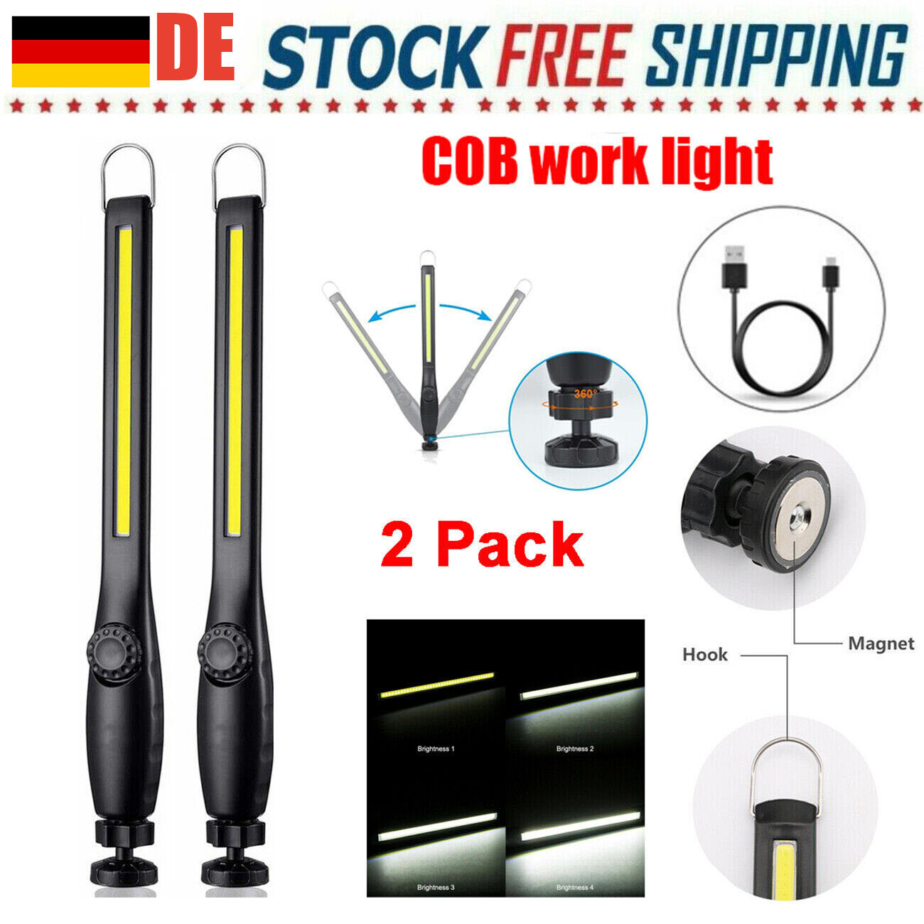 Lampa robocza LED USB z magnesem elastyczna bezprzewodowa 2 szt. Lampa robocza LED USB z magnesem elastyczna bezprzewodowa 2 szt.