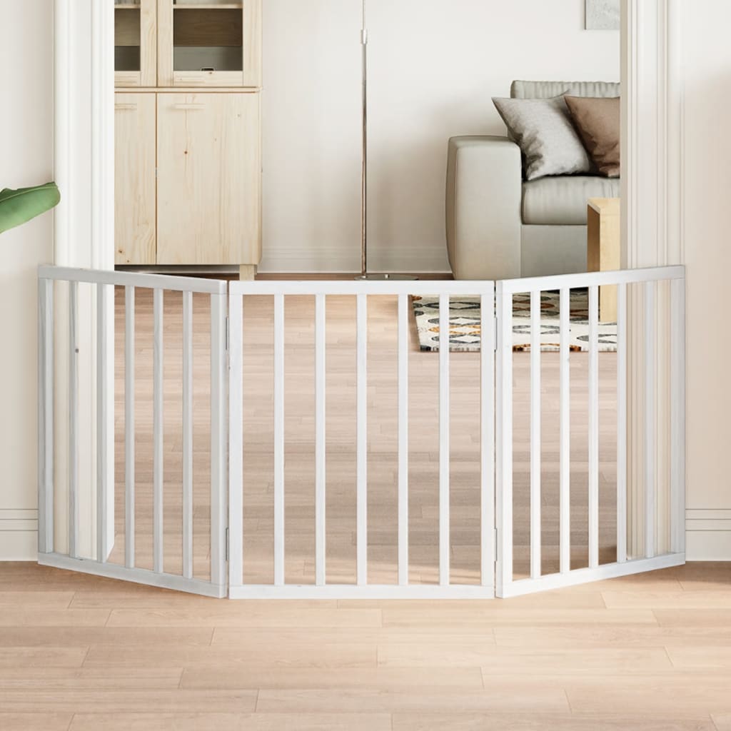 Bramka dla psa składana 3 panele 150 cm drewno topolowe biała Bramka dla psa składana 3 panele 150 cm drewno topolowe biała