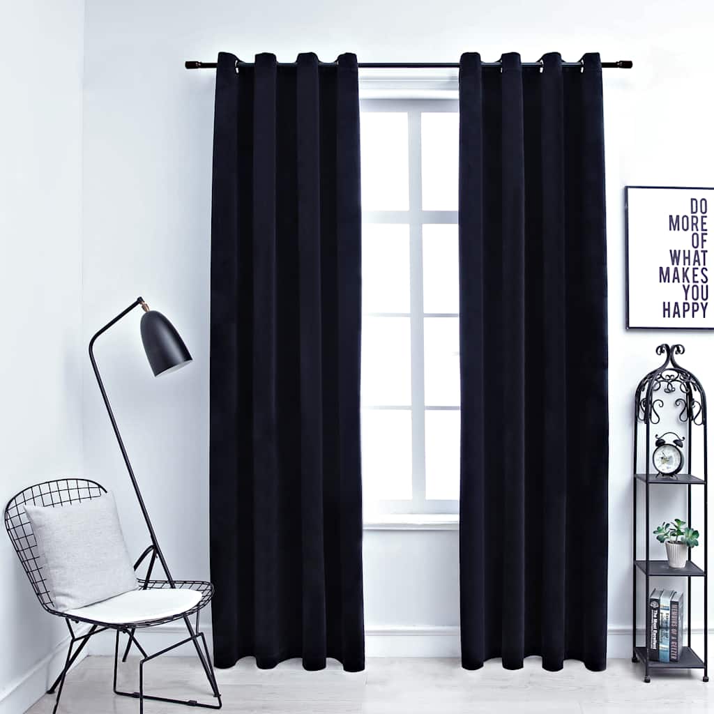 zasłony blackout z oczkami, 2 szt., welur, czarne 140 x 245 cm zasłony blackout z oczkami, 2 szt., welur, czarne 140 x 245 cm