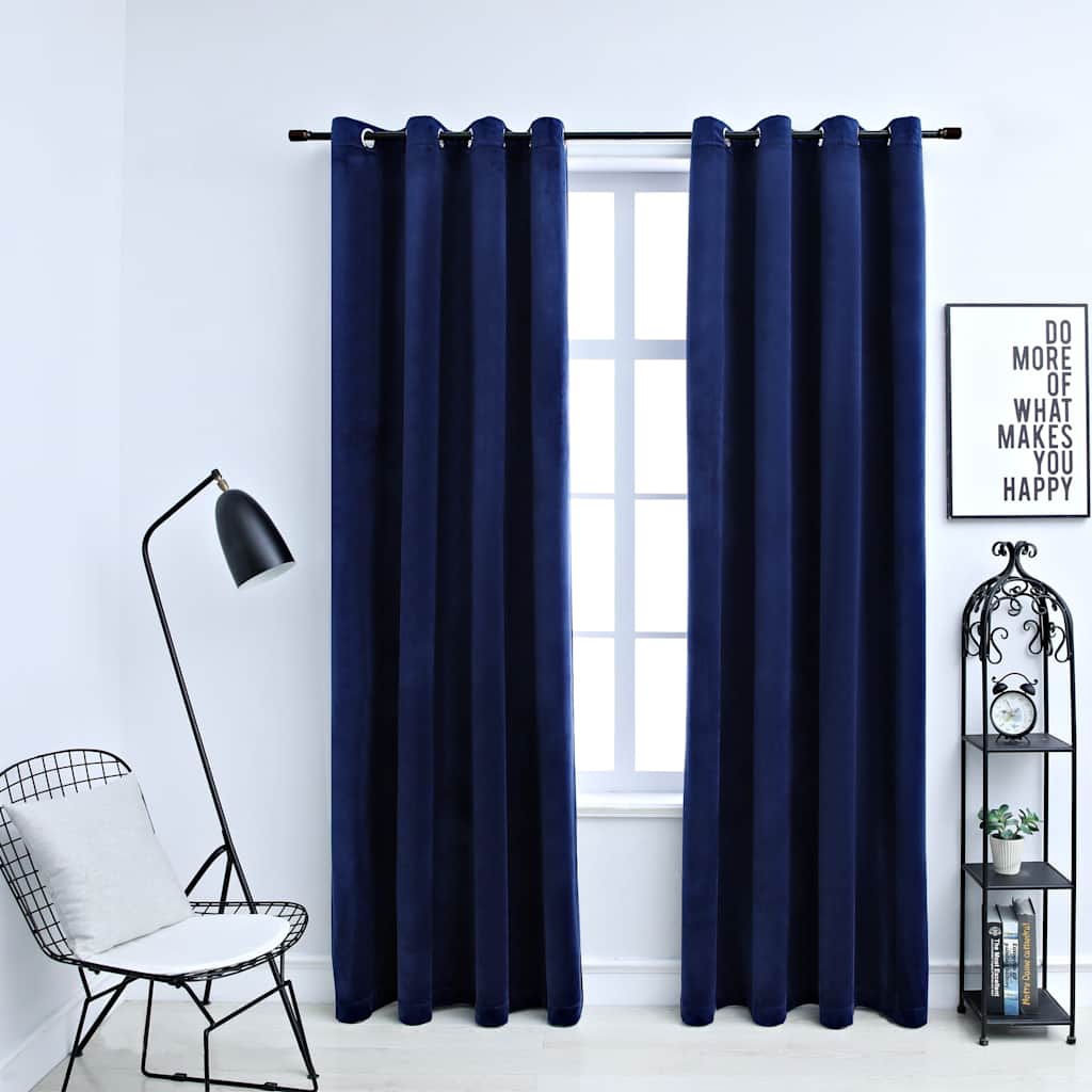 zasłony blackout z oczkami, 2 sztuki, aksamitne, granatowe 140×245 cm zasłony blackout z oczkami, 2 sztuki, aksamitne, granatowe 140×245 cm