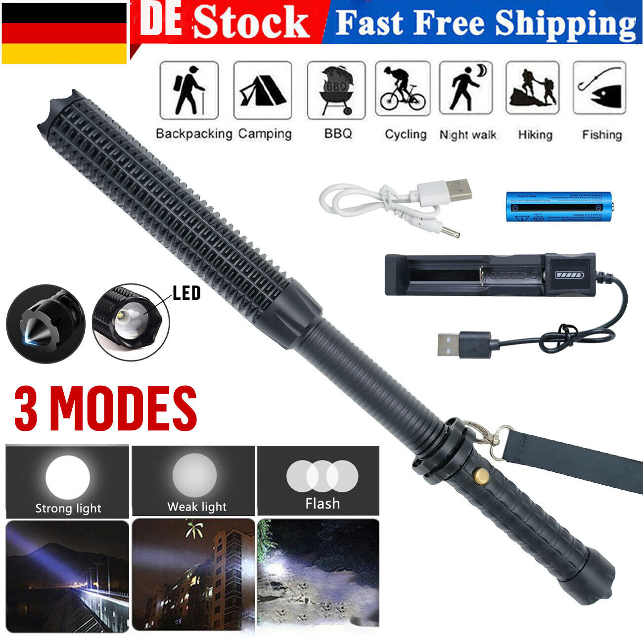 Lampa LED latarka z zoomem czarna wielofunkcyjna Lampa LED latarka z zoomem czarna wielofunkcyjna