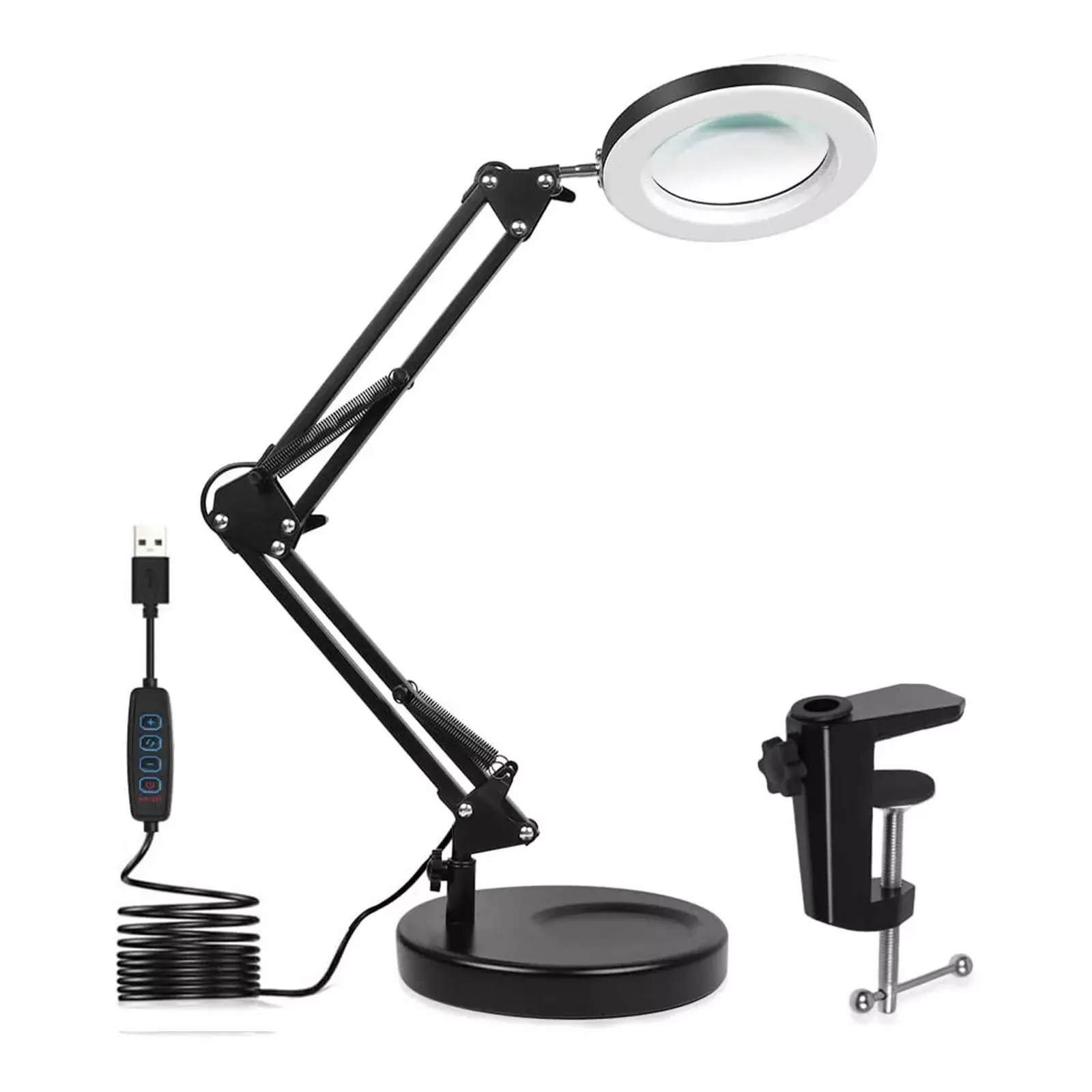 Lampa powiększająca LED 10x z klamrą i stopą czarna Lampa powiększająca LED 10x z klamrą i stopą czarna