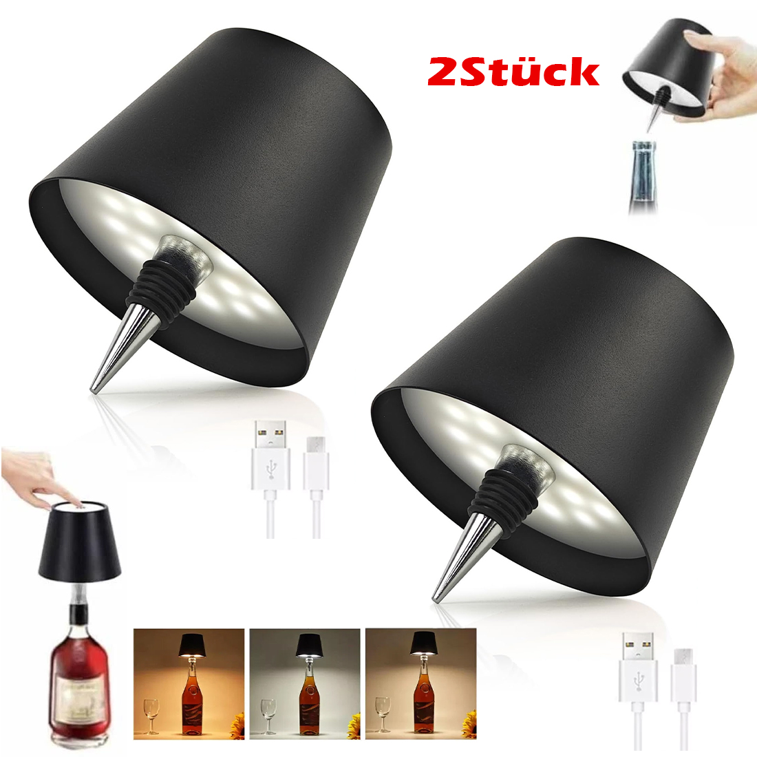 lampa stołowa LED z nakładką na butelkę czarna lampa stołowa LED z nakładką na butelkę czarna